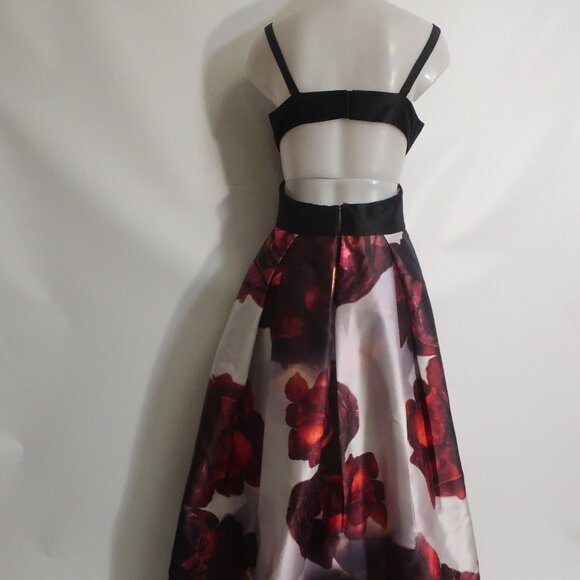 Womens Monique Lhuillier Plum Black Red Strappy V-Neck Floral Maxi Gown Dress 8 - Picture 12 of 15